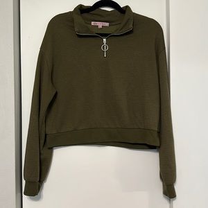 Crave Fame Green Quarter Zip Robbed Crop Top